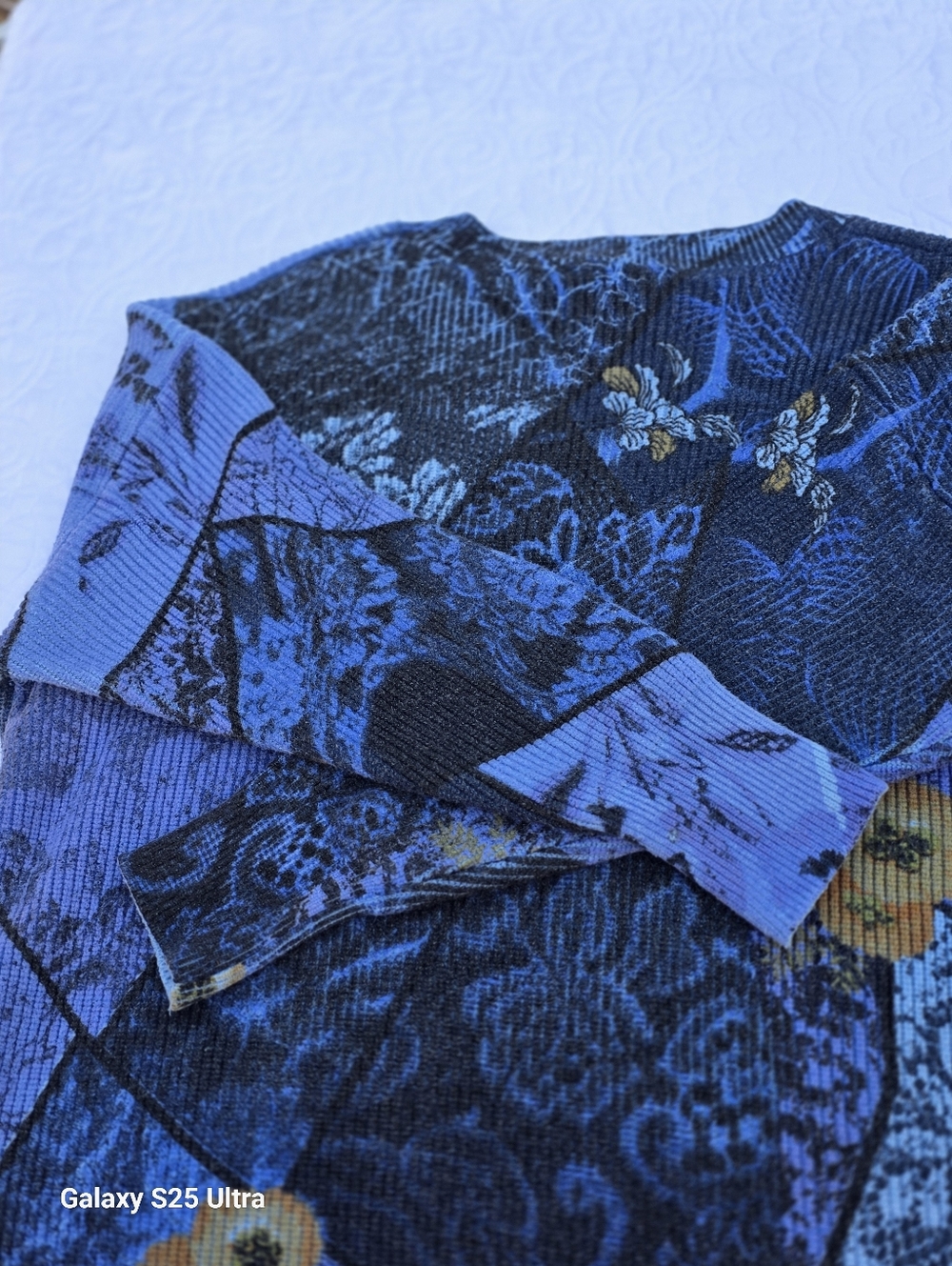 Desigual Artsy Bohemian Print Patchwork V-Neck Sweater Blue EUC SZ LG - Picture 5 of 15